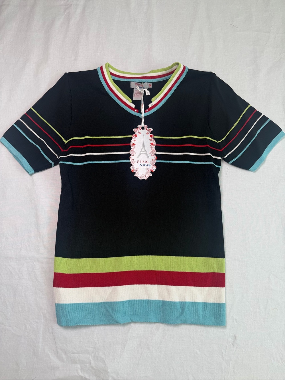 Paris Paris Navy Stripe Short Sleeve Kids Top(E0013)